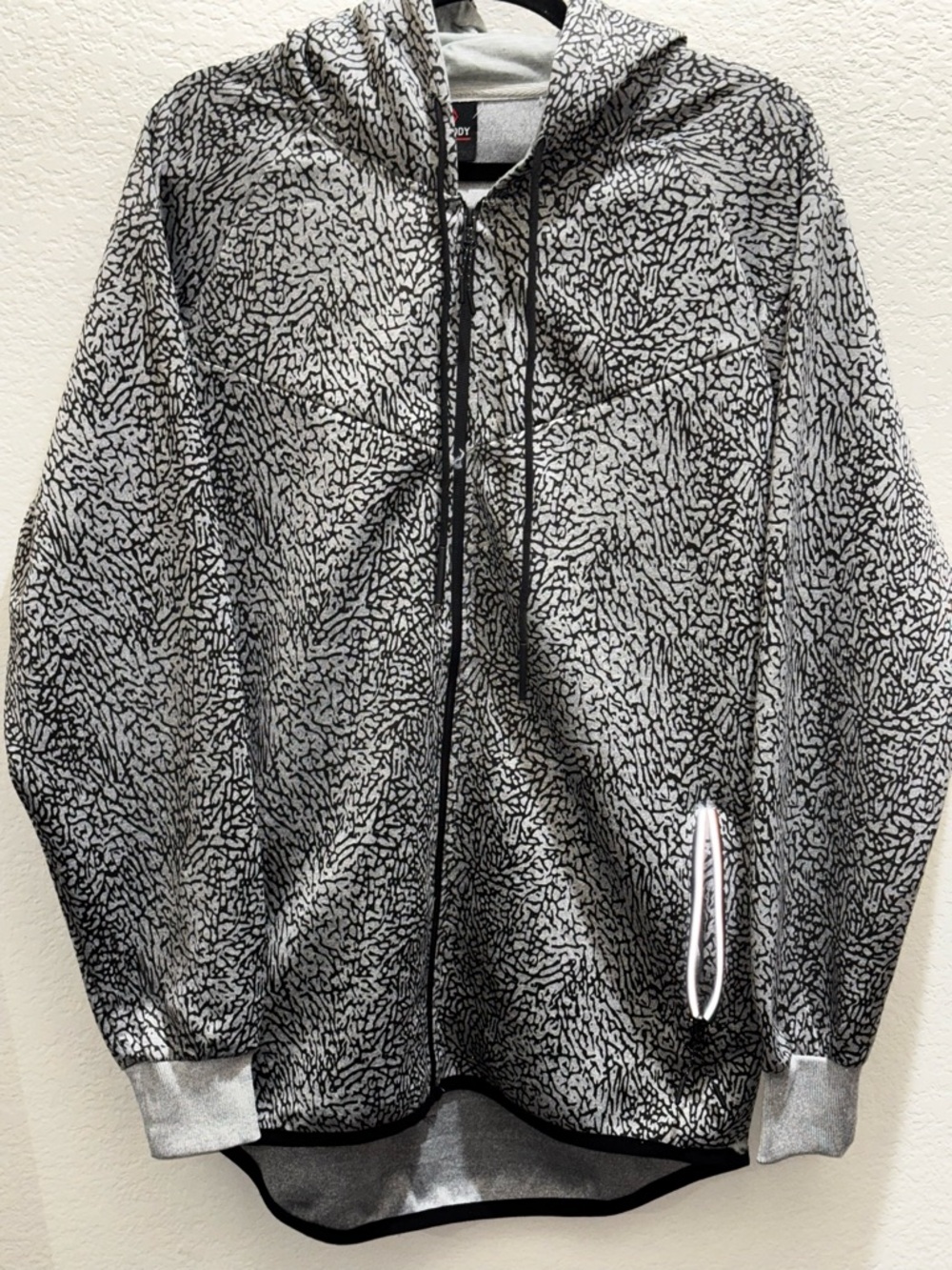 XS Hoody Men's size Medium Black & Gray Abstract Print Full Zip Hoodie Jacket